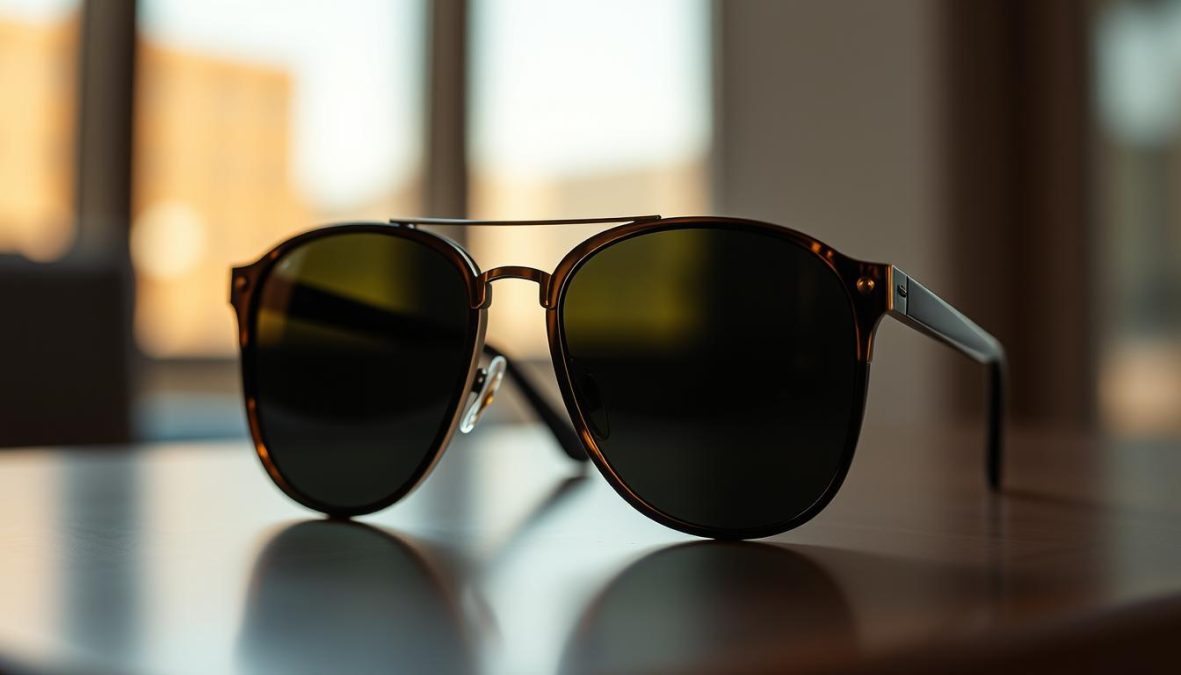 A timeless and elegant Prada sunglasses silhouette, masterfully crafted with premium materials and distinctive design. Captured in a hyper-candid, sharply focused shot on a Sony A7R IV with a 70mm lens and polarizer filter, showcasing the sunglasses' intricate details and timeless appeal. The image exudes a sense of refined sophistication, reflecting the rich heritage and evolving style of the iconic Prada brand. The lighting is warm and natural, highlighting the sunglasses' sleek lines and luxurious finish. The overall mood is one of refined elegance, inviting the viewer to appreciate the enduring craftsmanship and timeless appeal of this iconic accessory.