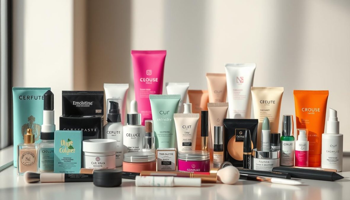 A visually stunning display of the top vegan cosmetic brands for 2025, captured in a hyper-candid, sharply defined 8K image. The scene features an array of beautifully packaged products, each showcasing the brand's commitment to ethical, sustainable, and cruelty-free beauty. The foreground is dominated by a curated selection of high-end vegan makeup, skincare, and hair care items, arranged in a visually appealing manner. The middle ground showcases the diverse range of vegan brands, each with its unique aesthetic and branding. The background gently fades into a soft, neutral tone, allowing the products to take center stage. Captured through a Sony A7R IV with a 70mm lens and a polarizer filter, the image exudes a sense of sophistication and authenticity, perfectly complementing the article's focus on the best vegan makeup brands for the year 2025.