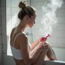 Frau im Badezimmer, die sich die Beine rasiert