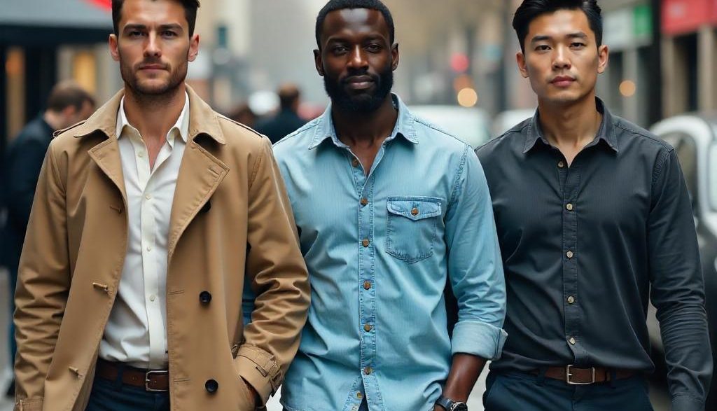 Drei Männer mit Hemd in der Stadt