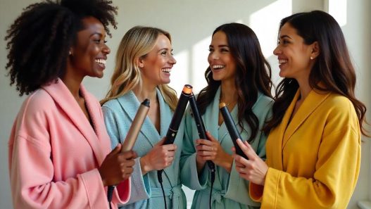 Vier Frauen, die den Lockenstab Test 2025 machen